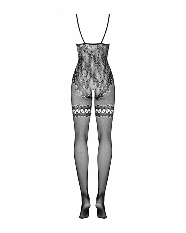 Бодістокінг Obsessive Bodystocking F213 S/M/L, імітація мереживного боді та резинки для панчіх - Зображення 6