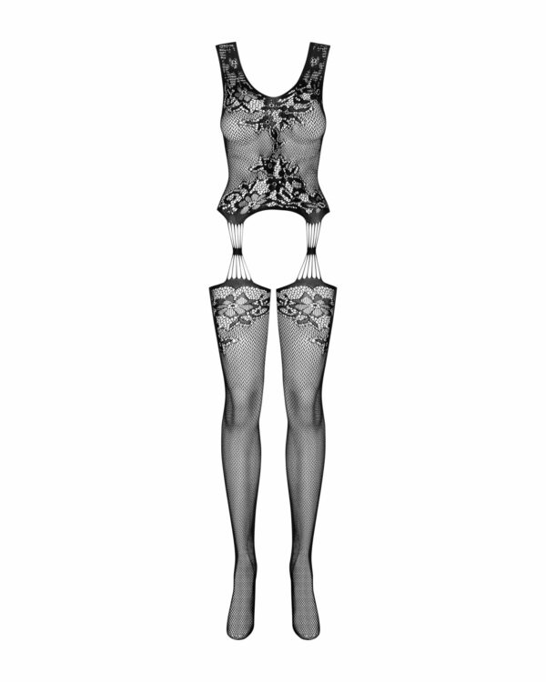 Бодістокінг Obsessive Bodystocking F221 S/M/L, силуетний малюнок з квітковими мотивами, імітація пан - Зображення 5