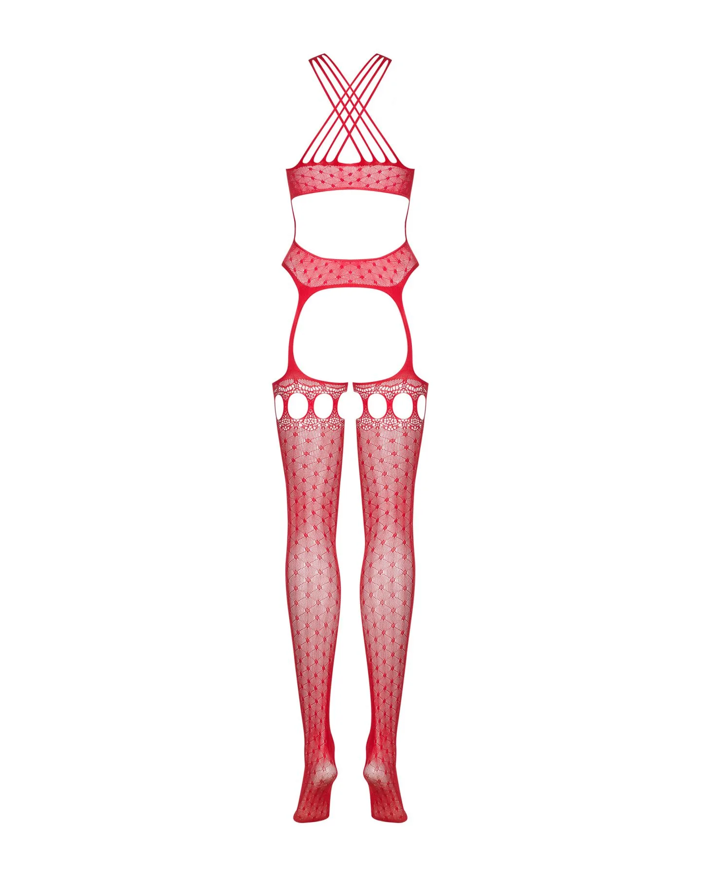 Бодістокінг Obsessive Bodystocking G313 S/M/L red, шнурівка, геометричний декор - Зображення 6