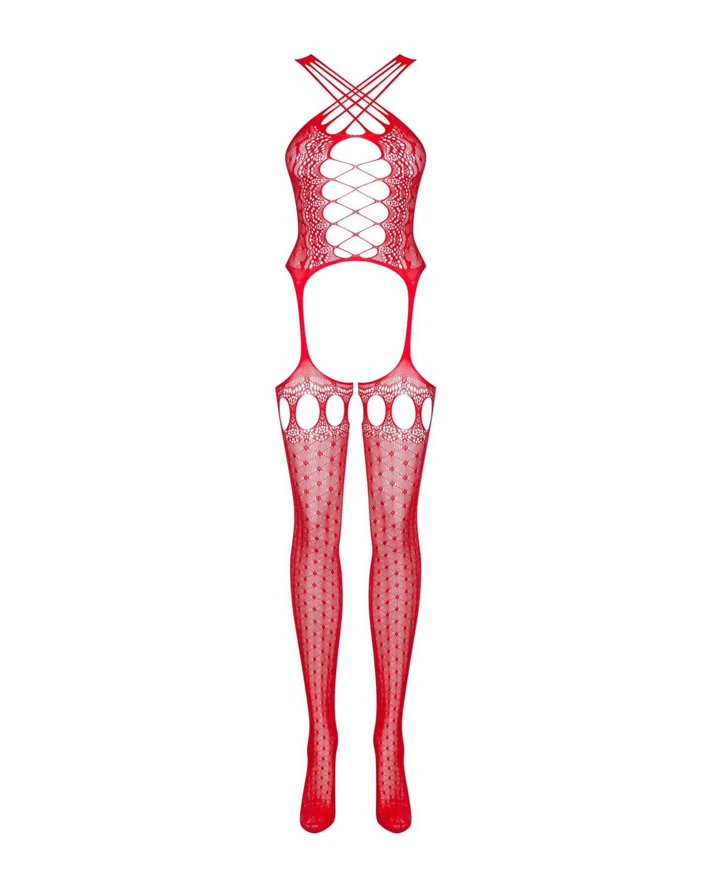 Бодістокінг Obsessive Bodystocking G313 S/M/L red, шнурівка, геометричний декор - Зображення 5