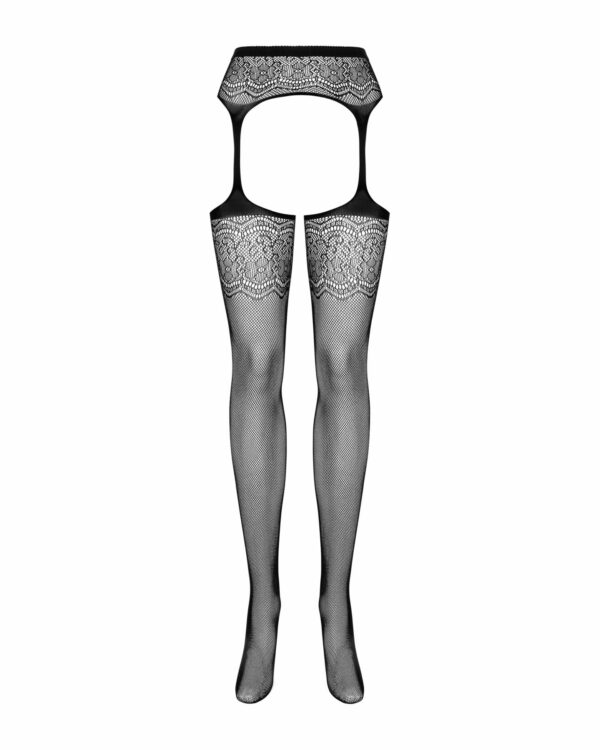 Сітчасті панчохи-стокінги з квітковим малюнком Obsessive Garter stockings S207 XL/XL, чорні, імітаці - Зображення 5