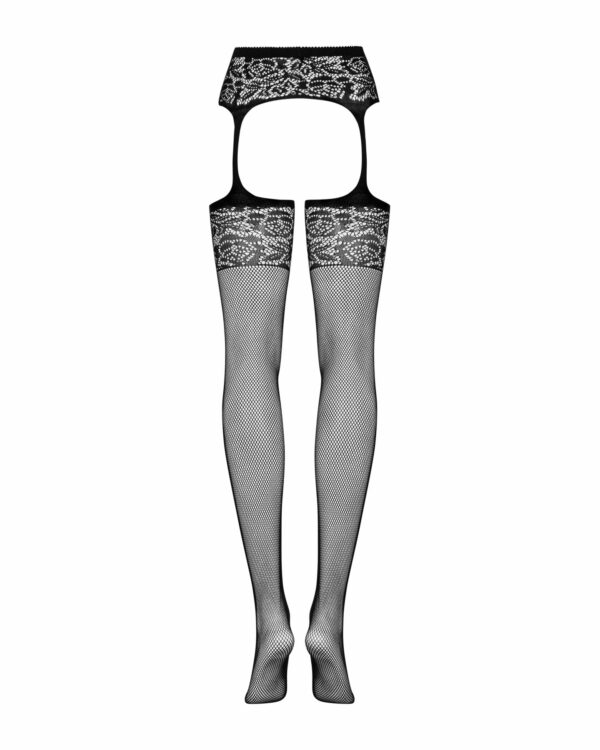 Сітчасті панчохи-стокінги з імітацією гартерів Obsessive Garter stockings S500S/M/L, чорні, з доступ - Зображення 5