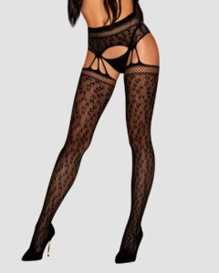Сітчасті панчохи-стокінги під леопард Obsessive Garter stockings S817 S/M/L, імітація гартерів, з до