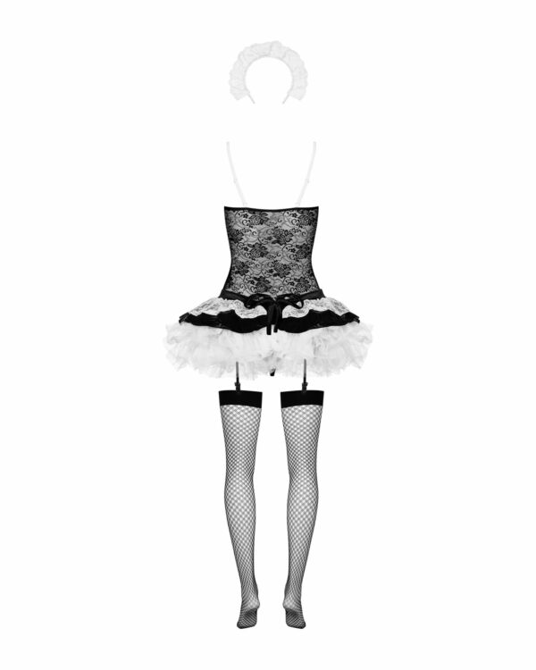 Еротичний костюм покоївки зі спідницею Obsessive Housemaid 5 pcs costume L/XL, чорно-білий, топ з пі - Зображення 6