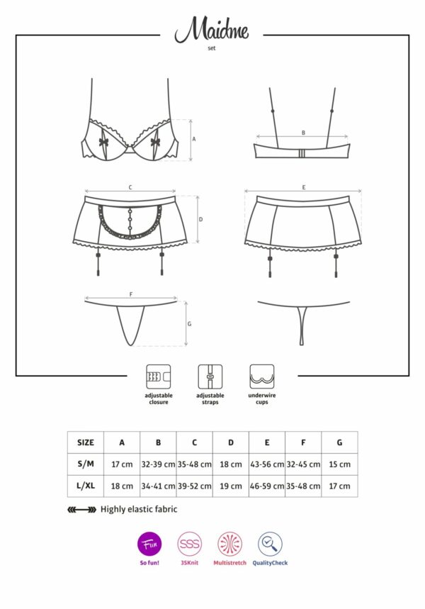 Еротичний костюм покоївки Obsessive Maidme set 5pcs S/M, бюстгальтер, пояс з фартухом, панчохи, стрі - Зображення 7