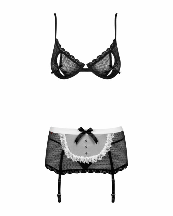 Еротичний костюм покоївки Obsessive Maidme set 5pcs S/M, бюстгальтер, пояс з фартухом, панчохи, стрі - Зображення 5