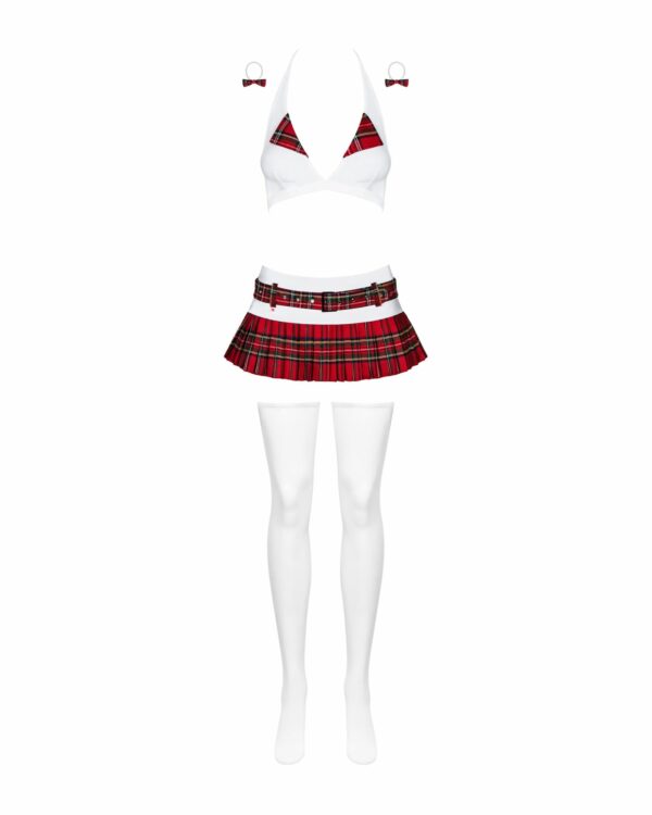 Еротичний костюм школярки з мініспідницею Obsessive Schooly 5pcs costume S/M, біло-червоний, топ, сп - Зображення 5