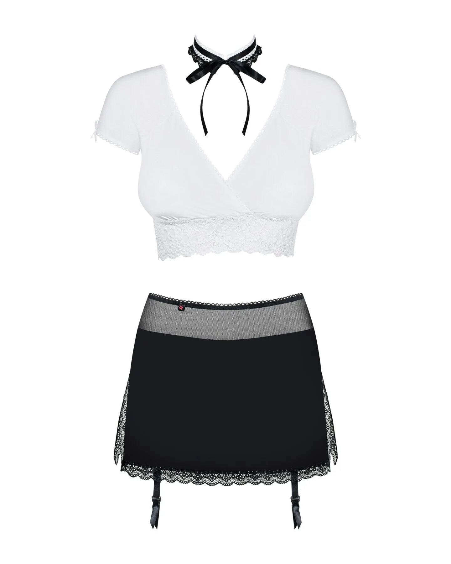 Еротичний костюм секретарки Obsessive Secretary suit 5pcs black L/XL, чорно-білий, топ, спідниця, ст - Зображення 5