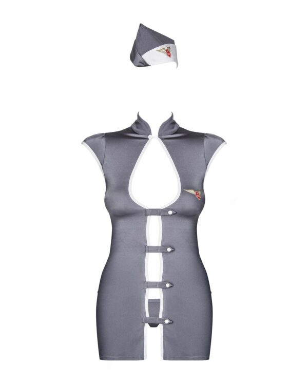 Еротичний костюм стюардеси Obsessive Stewardess 3 pcs costume grey S/M, сірий, сукня, стрінги, пілот - Зображення 5