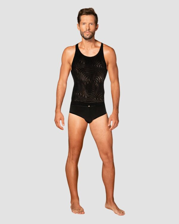 Чоловіча напівпрозора майка-борцовка з візерунком Obsessive T103 tank top S/M/L, чорна - Зображення 3