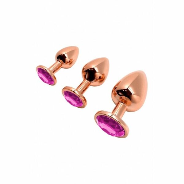 Металева анальна пробка Wooomy Tralalo Rose Gold Metal Plug Magenta M, діаметр 3,4 см, довжина 8 см - Зображення 4