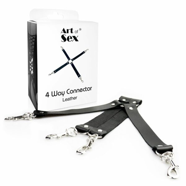 Хрестовина з натуральної шкіри Art of Sex – 4 Way Connector, чорний - Зображення 3