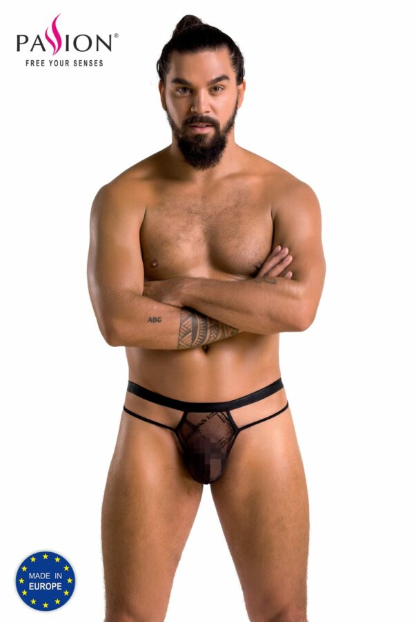 Чоловічі прозорі стринги Passion 029 THONG COLLIN L/XL Black, сітка - Зображення 5