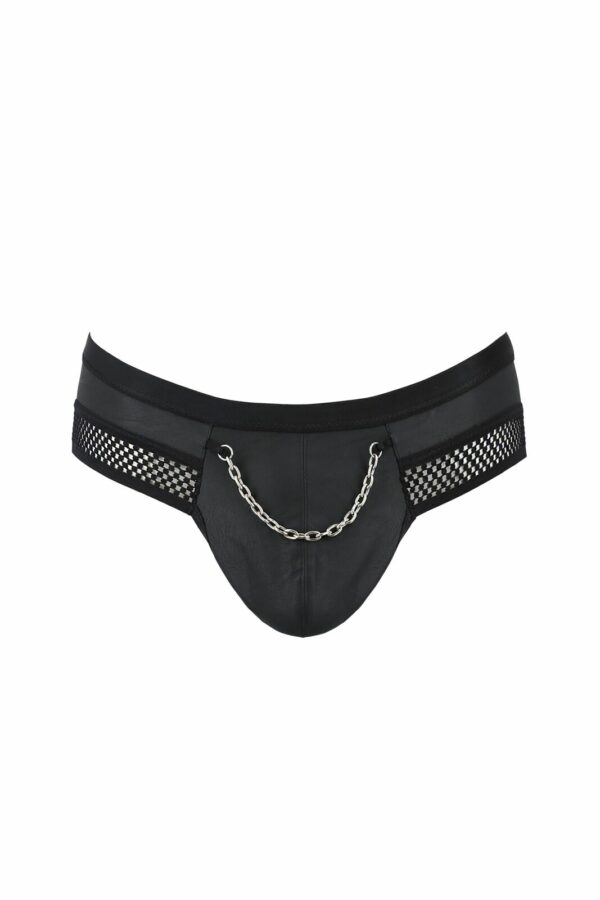 Чоловічі труси з ланцюжком Passion 030 SLIP TOM S/M Black, екошкіра, відкриті сідниці - Зображення 3