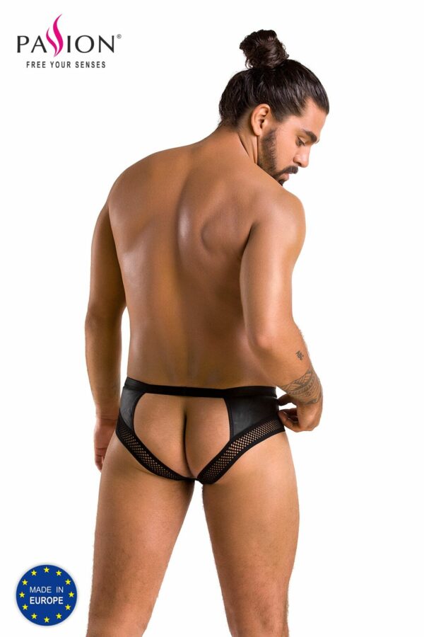 Чоловічі труси з ланцюжком Passion 030 SLIP TOM S/M Black, екошкіра, відкриті сідниці - Зображення 6