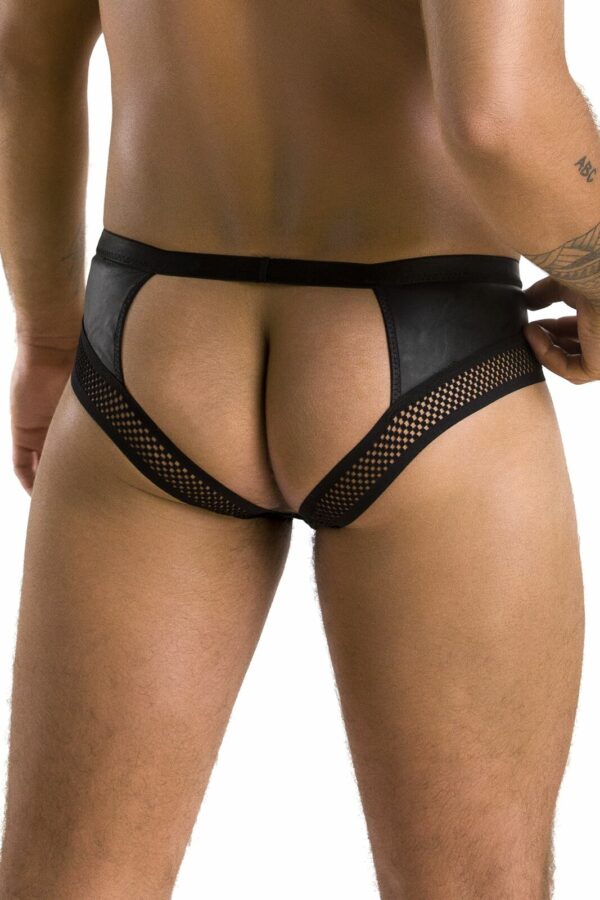 Чоловічі труси з ланцюжком Passion 030 SLIP TOM S/M Black, екошкіра, відкриті сідниці - Зображення 2