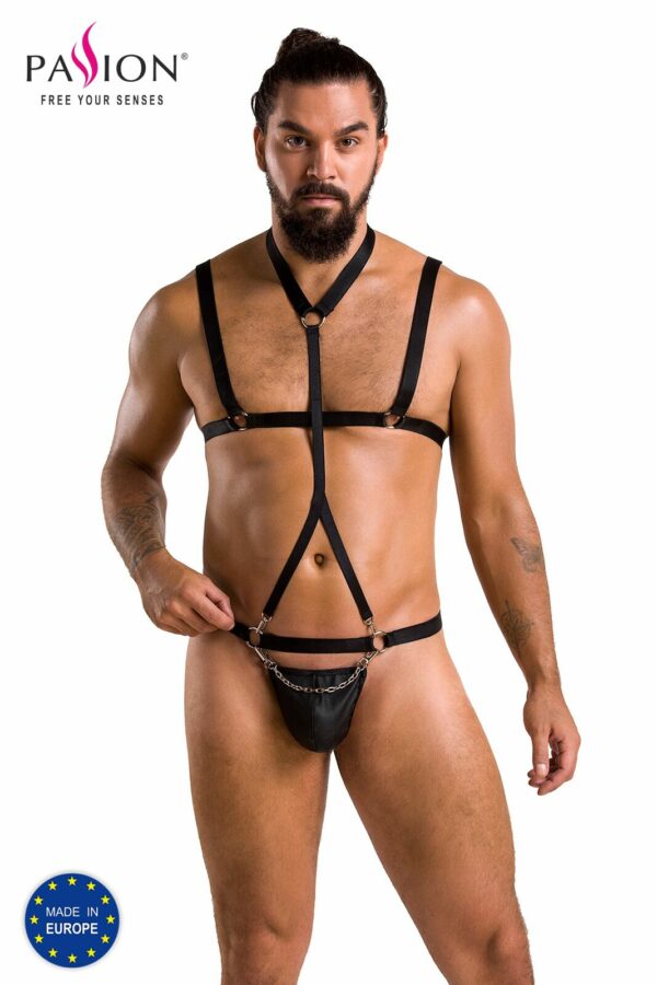 Комплект чоловічої білизни зі стреп Passion 039 SET ANDREW L/XL Black, стринги, шлейки - Зображення 5