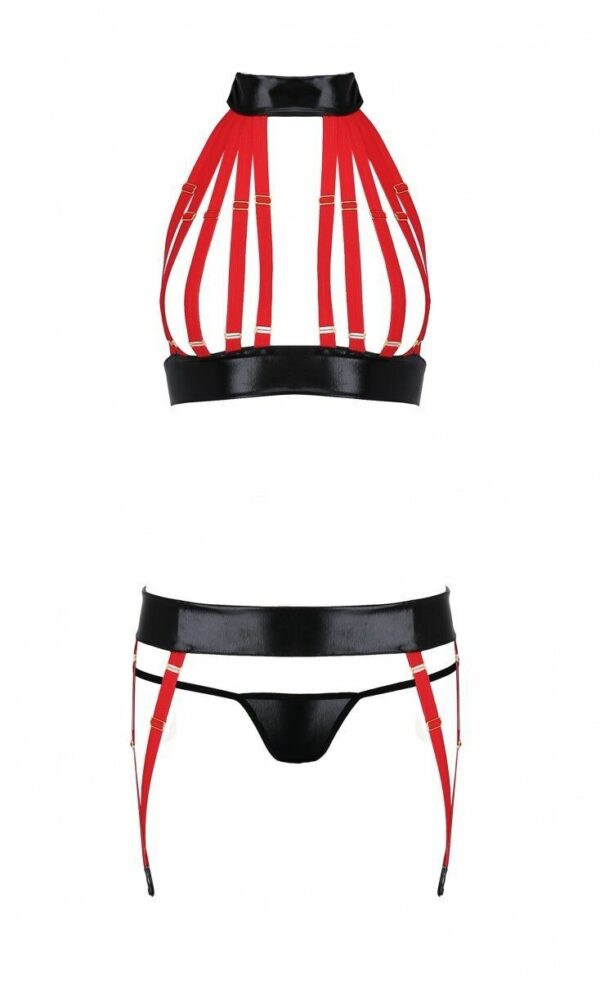 Комплект жіночої білизни з ремінців Passion AZIZA S/M, red, бюстгальтер, пояс, стринги - Зображення 3