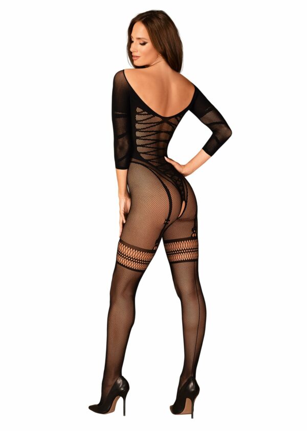 Сітчастий бодістокінг з імітацією підв’язок Obsessive Bodystocking G329 S/M/L, black, з доступом - Зображення 6