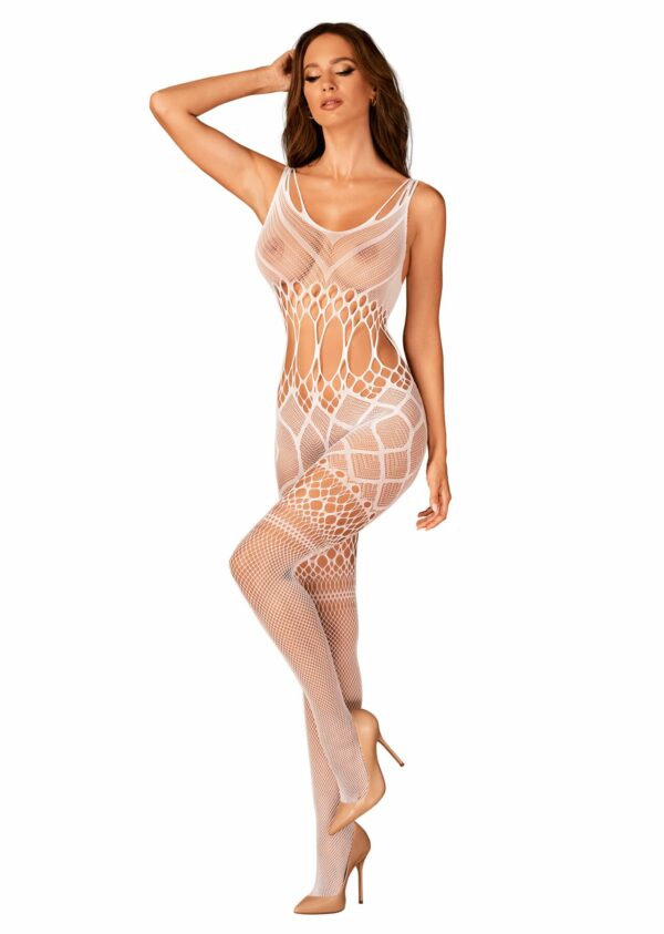 Сітчастий бодістокінг з імітацією топа та шортів Obsessive Bodystocking G330 S/M/L, white, з доступо - Зображення 5