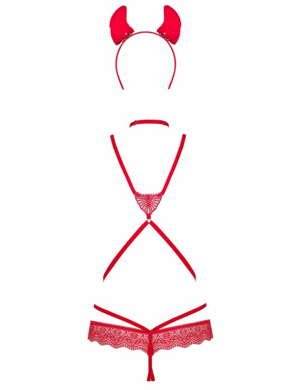 Еротичний костюм чортика зі стреп Obsessive Evilia teddy red S/M, боді, чокер, накладки на соски, об - Зображення 4