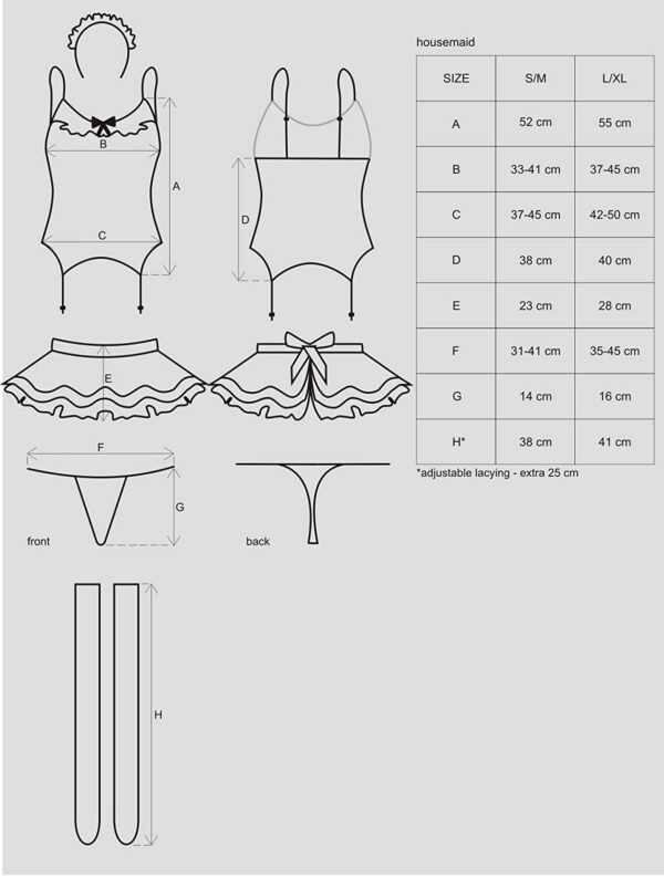 Еротичний костюм покоївки зі спідницею Obsessive Housemaid 5 pcs costume S/M, black, топ, спідниця, - Зображення 5