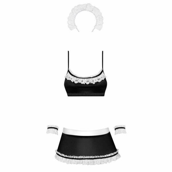 Атласний еротичний костюм покоївки Obsessive Maid set S/M, black, 5 предметів - Зображення 3