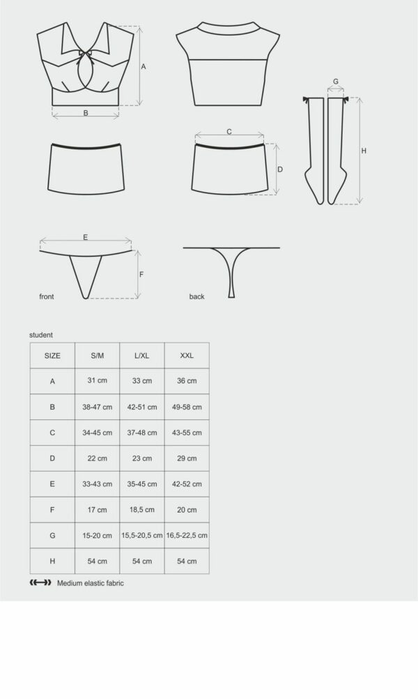 Еротичний костюм студентки Obsessive Student 4 pcs costume L/XL, топ, спідниця, стринги, гольфи - Зображення 5
