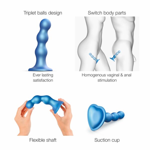 Насадка для страпона Strap-On-Me Dildo Plug Balls Blue Metallic M - Зображення 2