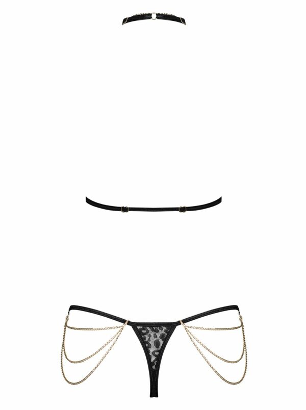 Комплект із ланцюжками Obsessive Pantheria 2-pcs set black L/XL, бюстгальтер, трусики - Зображення 4