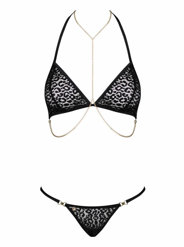 Комплект із ланцюжками Obsessive Pantheria 2-pcs set black L/XL, бюстгальтер, трусики - Зображення 3