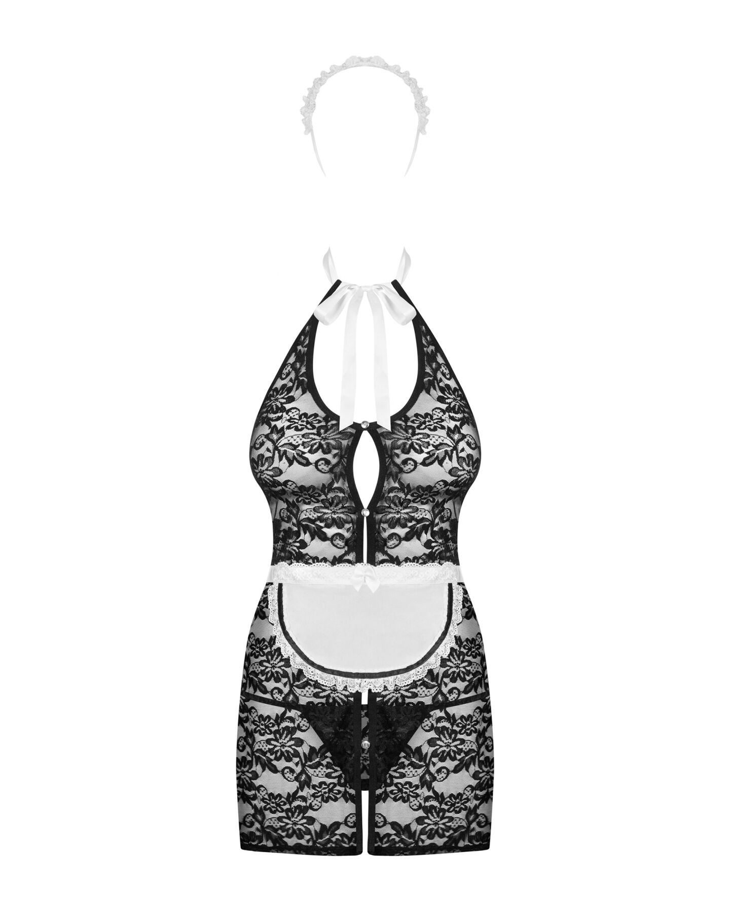 Еротичний костюм покоївки Obsessive Servgirl costume S/M, халат, стрінги, фартух, обруч - Зображення 3