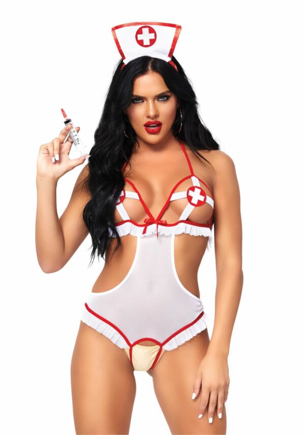 Костюм медсестри Leg Avenue Naughty Nurse, one size, боді та шапочка