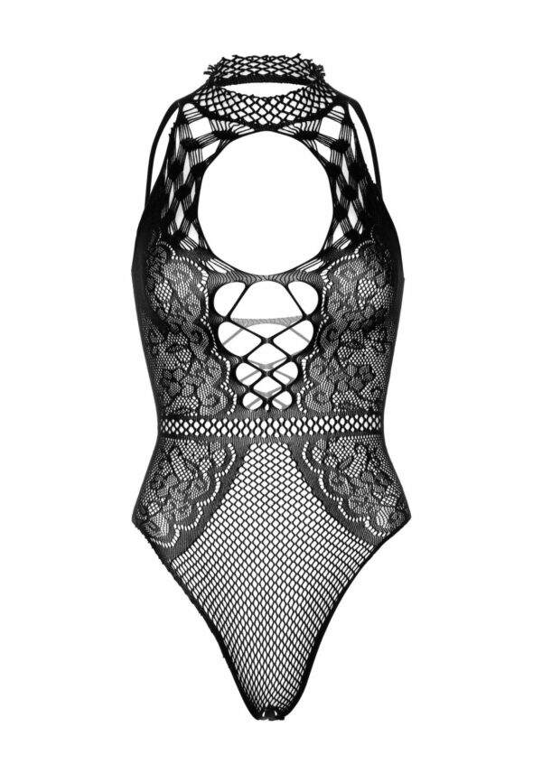 Leg Avenue Net and lace halter bodysuit OS Black - Зображення 11