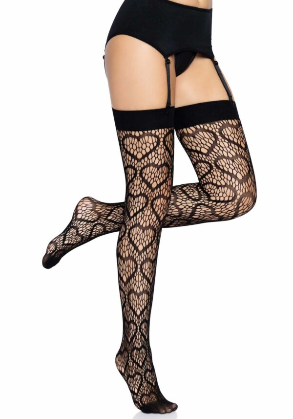 Ажурні панчохи із сердечками Leg Avenue Heart Black, one size - Зображення 3