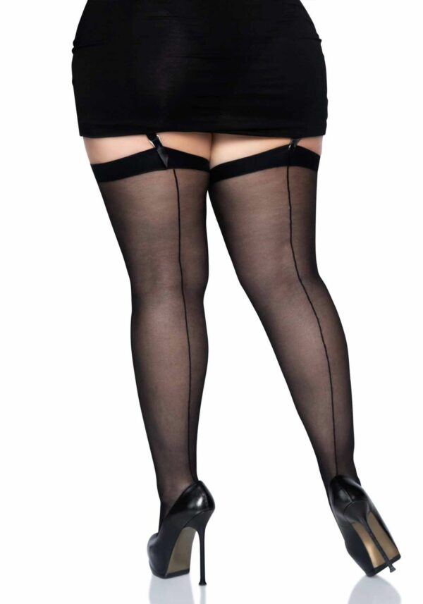 Прозорі панчохи зі швом Leg Avenue Sheer backseam stockings Black, plus size - Зображення 2