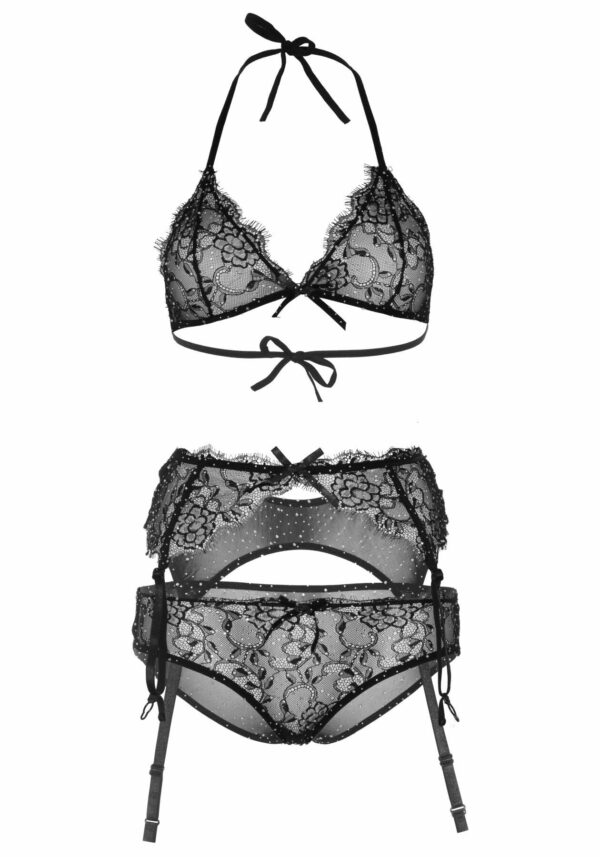 Мереживний комплект зі стразами Leg Avenue Bright Lights Rhinestone L (трусики, бра, пояс для панчіх - Зображення 5