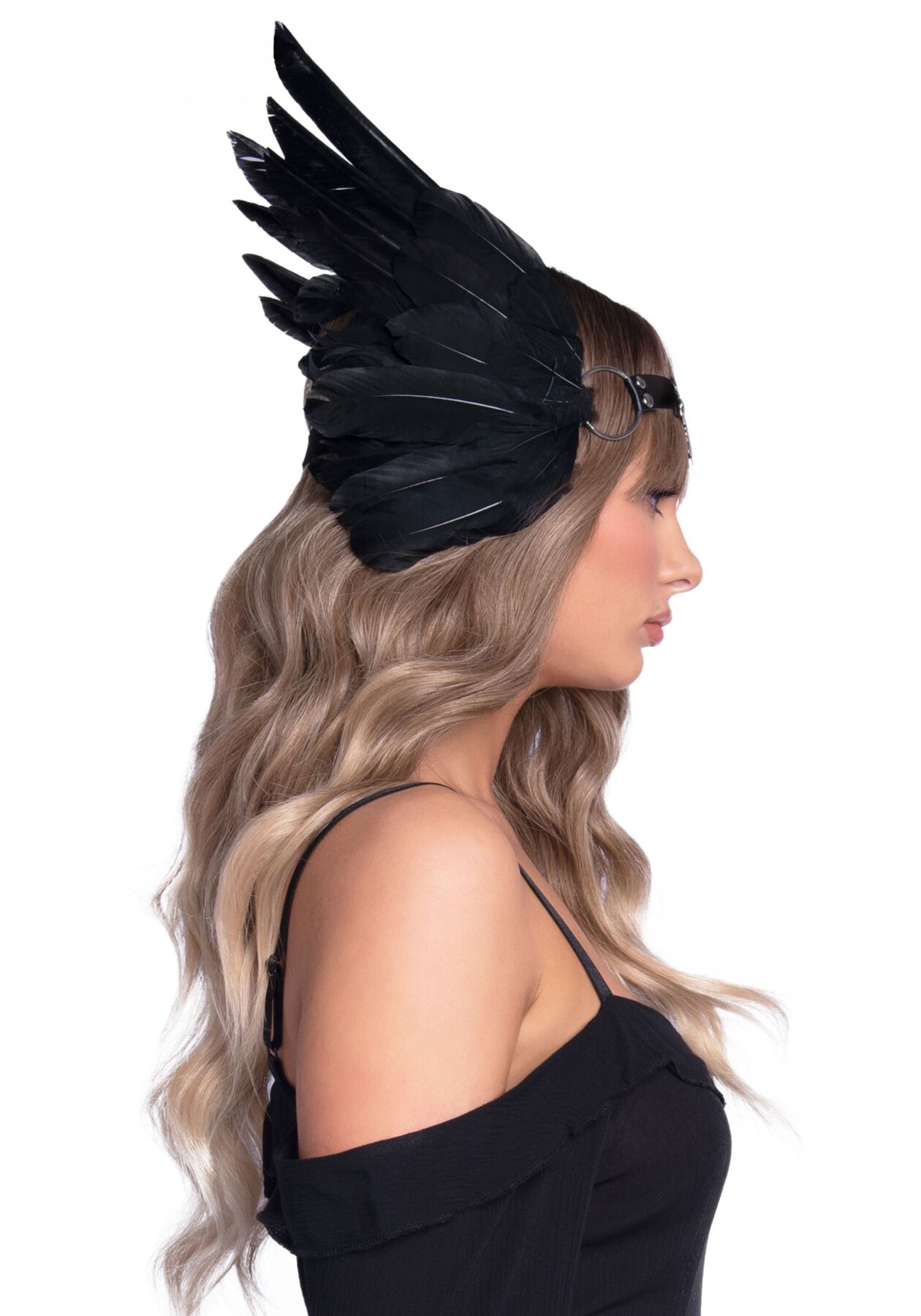 Пов’язка на голову з крилами Leg Avenue Feather headband Black, пір’я та натуральна шкіра - Зображення 3