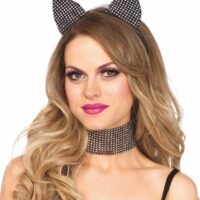 Набір кішечки зі стразами Leg Avenue Cat ear headband & choker set, широкий чокер та вушка
