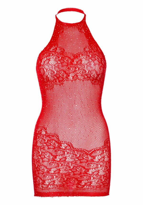 Сукня-сітка зі стразами Leg Avenue Rhinestone halter mini dress Red, відкрита спина, one size - Зображення 11