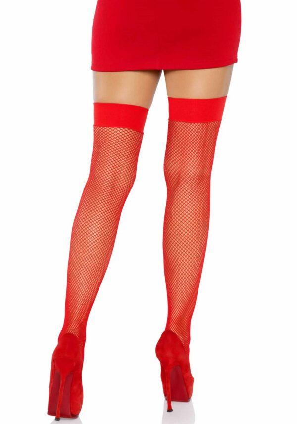 Панчохи-сітка Leg Avenue Nylon Fishnet Thigh Highs Red, дрібна сітка, one size - Зображення 3