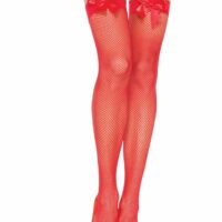 Панчохи-сітка з атласним бантиком Leg Avenue Fishnet Thigh Highs With Bow Red, one size