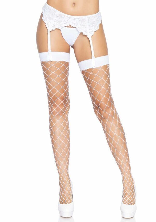 Панчохи у велику сітку Leg Avenue Fence Net Thigh Highs White, one size