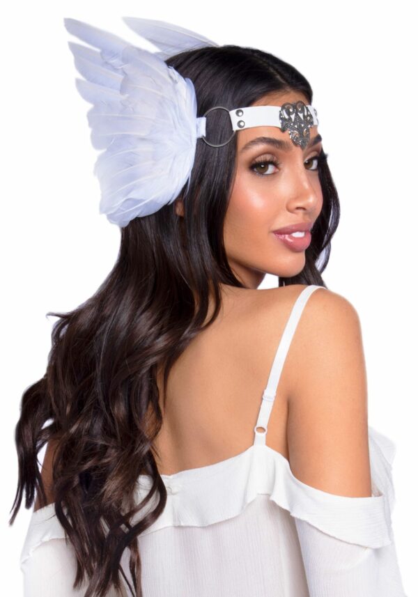 Пов’язка на голову з крилами Leg Avenue Feather headband White, пір’я та натуральна шкіра - Зображення 2