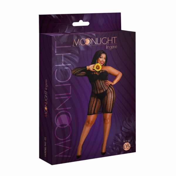 Сукня-бодістокінг Moonlight Plus Model 05 XL-XXXL Black, закрите одне плече та рукав - Зображення 5