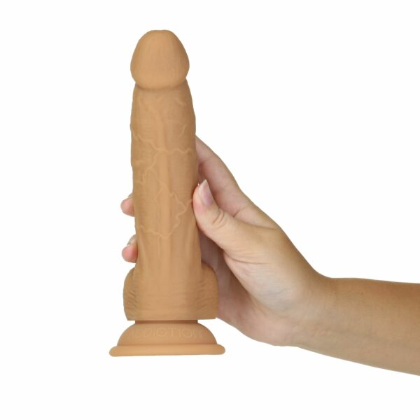 Фалоімітатор ADDICTION Dual Density Silicone Dildo Caramel 8″, присоска, діаметр 4,3 см, віброкуля в - Зображення 6