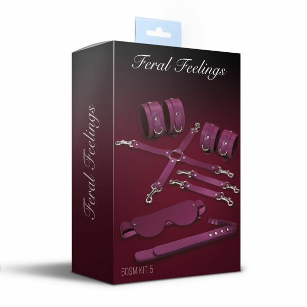 Набір Feral Feelings BDSM Kit 5 Burgundy, наручники, поножі, хрестовина, маска, падл - Зображення 2