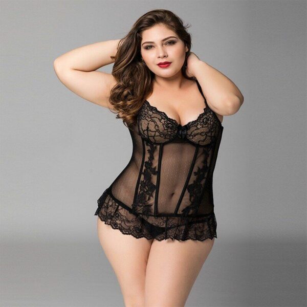 Мереживний корсет JSY «Сексуальна Белла» Plus Size Black, дрібна сітка, гіпюр, чашки з кісточками - Зображення 2
