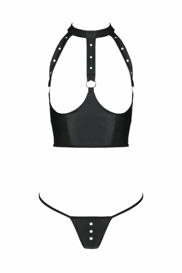 Комплект білизни з відкритими грудьми Passion GENEVIA SET WITH OPEN BRA L/XL black, корсет, стрінги - Зображення 3