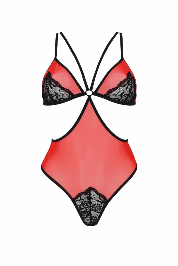 Напівпрозоре боді з мереживом Passion PEONIA BODY S/M red - Зображення 3